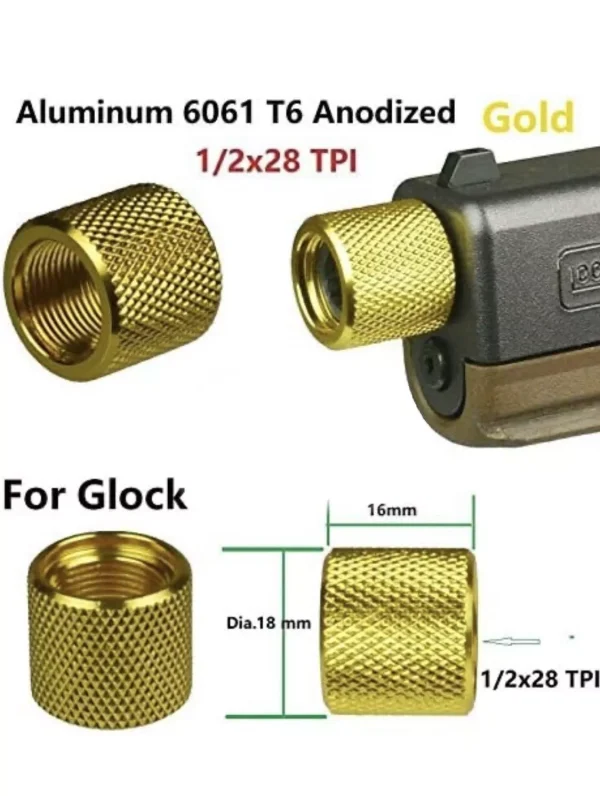 Thread Protector 1/2×28 Aluminum GOLD For 9mm Glock